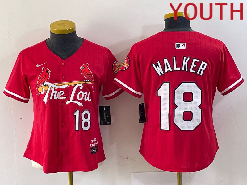 Youth St.Louis Cardinals #18 Walker Red City Edition 2024 Nike MLB Jersey style 1->youth mlb jersey->Youth Jersey